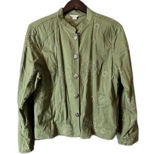 Christopher & Banks Green Floral Embroidered Jacket Size Large